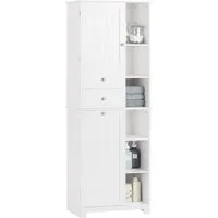 SoBuy Hochschrank BZR104, Badezimmerschrank mit Wäschekorb Schmaler Badschrank Hoch Badregal Stehend mit 6 Ablagen, 2 Schubladen Wäscheschrank, Badezimmer
