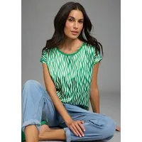 Laura Scott Shirtbluse im Materialmix mit Satin, verschiedene Muster für jeden Geschmack, femininer Stil, Rundhalsausschnitt, lockere Passform