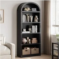 GarveeMore Bücherregal 5Regalböden Gewölbtes Bücherregal 180CM Holz AnzeigeAusstellungsregal, Bücherregal Holzregale für Home Office, Wohnzimmer