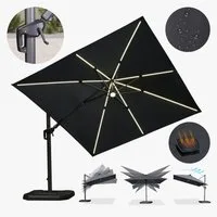 PURPLE LEAF Sonnenschirm Quadrat Alu Balkonschirm, Groß Ampelschirm LED, LxB: 300,00x300,00 cm, 360°Rotation, Sonnenschutz UV50+, für Garten, Terrasse, Pool