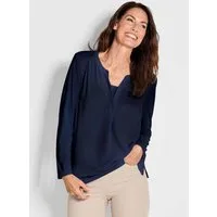 GOLDNER Shirtbluse Elegantes Chiffonshirt mit Jersey-Details Langarmshirt mit Rundhals und V-Schlitz und langen Ärmeln