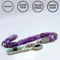 M-Punkt24 Kettenanhänger Tesbih Tespih Echte Steine Gebetskette Misbaha Rosary (AMETHYST), Echte Steine
