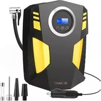 LA CUTE Kompressor 12V Digitaler Reifenfüller mit LED-Licht, 3 Düsen für Auto & Fahrrad, max. 6,9 bar, Tragbarer Reifenfüller mit LED-Anzeige und Schnellbefüllung, 5-tlg., Kompaktes 12V Digital-Luftkompressor-Set mit 3 Düsen, Digitaler 12V Luftkompre