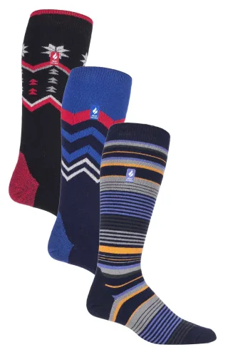 3 Paar Assorted Multipack Ultra Lite Herren Skisocken | Wärmehalter | Funky Retro Style Knee High Socks - Mix 2