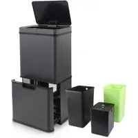 Ribelli Mülltrennsystem Sensor Mülleimer, 4 Fächer, Mülleimer Küche, 70L, Grau, Abfalleimer mit Sensor