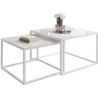 Lookway Couchtisch YOSHI GLASS 2in1 mit schwarzem und weißem Gestell (2er-Set), Breite: 70 cm und 60 cm