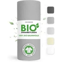 Jacobson Spannbettlaken BIO, Jersey Spannbetttuch, Bettlaken 160 g/m², 100% BIO-Baumwolle, Gummizug: rundum, GOTS zertifiziert