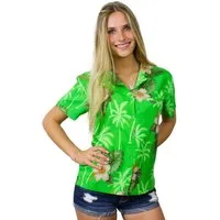 King Kameha Hawaiihemd Small Flower Funky Hawaiibluse Damen Kurzarm Front-Tasche Stylish
