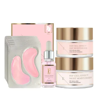 EGF Cell Effect Tagesfeuchtigkeitscreme + EGF Cell Effect Nachtfeuchtigkeitscreme + RoseBlossom Augenpads + Rose Blossom Gesichtsöl
