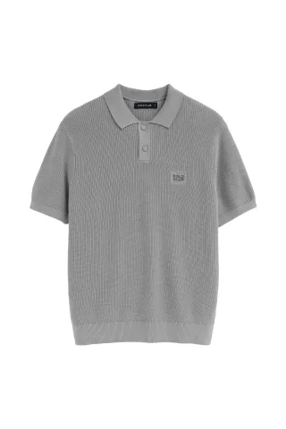 Kurzärmliger Pullover grau mit Polokragen und Polo Club Patch