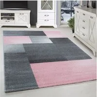 SIMPEX24 Teppich Kariert Design, Läufer, Höhe: 11 mm, Kurzflor Teppich Wohnzimmer Kariert Design Rosa Teppich im Modern Stil