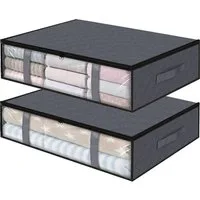 Diwzbyn Unterbettkommode 2er Set 40L – Faltbare Aufbewahrungsbox mit Deckel, Unterbett (2 St), Aufbewahrungstasche für Kleidung, platzsparend & staubgeschützt