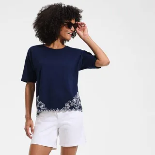 Flammgarn-Shirt mit Saumstickerei für Damen, Damen, size: regular, Blau, Baumwolle, by Lands' End