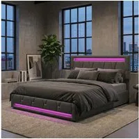 Gdood Polsterbett Stauraumbett Doppelbett LED (Vier extra große Schubladen unter dem Bett), Mit LED-Beleuchtung, Stauraum, Leinen, 160x200 cm