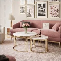 ALLHOUSE24 Couchtisch PEONY 2 in 1 GOLD Chrom Metallgestell Hochglanz runder Couchtisch (2er Set), Durchmesser: ⌀70 cm und ⌀50 cm