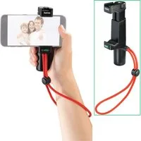 Hama Smartphone-Halterung Profi Handy Video-Halterung mit Griff, (Set, 1x Smartphone-Halterung mit Griff und Handschlaufe, Video-Halter Hand Stativ Mono-Pod Vlogging Foto für Smartphone iPhone)