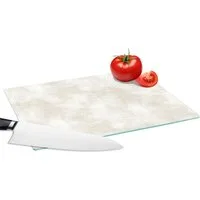 MuchoWow Schneidebrett Dezent - Textur - Beige, Glas, Schneidebrett Glas, Küchenbrett, Rutschfest, 28x20 cm