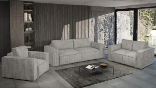 Sofaset Designersofa VAJANA 3-2-1 Stoff Tilia Hellgrau