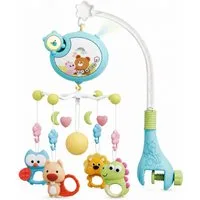 Luckice Mobile 3in1 Traumbärchen Mobile,mit Musik und Sternenprojektor, (drehbares Musikmobile mit Tieranhängern und Schraubklemme, Blau)
