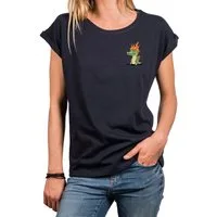 MAKAYA T-Shirt Damen Top mit Drachenmotiv – kleiner Herzprint, Krokodil (Schwarz, Blau, Dunkelgrau, Grün, Hellgrau, Rosa, Weiß, 34, 36, 38, 40, 42, 44, 46, 48, 50) Baumwolle