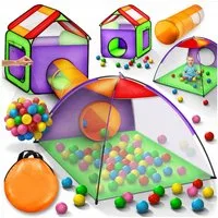 KIDUKU Spielzelt Kinderspielzelt Bällebad Pop Up + Krabbeltunnel + 200 Bälle + Tasche für drinnen und draußen