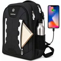 HELLSER Laptoprucksack & Schulrucksack NOVA Unisex mit USB-Ladeanschluss & Laptopfach 16 Zoll, Wasserabweisend, Reiserucksack Handgepäck, Reflektoren, Ergonomisch