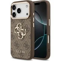 Guess Handyhülle GUESS Case für iPhone 17 Pro Metal Logo Gold Hülle Cover Braun