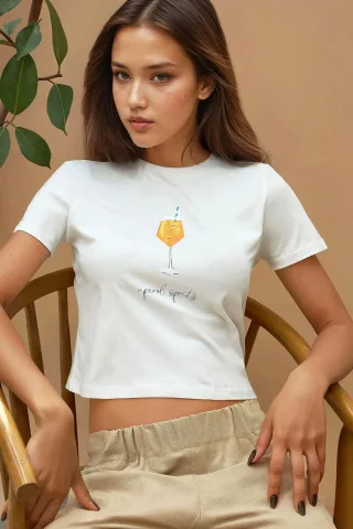 Bedrucktes Regular Fit Crew Neck 100% Baumwolle Crop T-Shirt