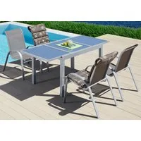 MERXX Garten-Essgruppe Amalfi, (5-tlg), 4 Sessel, Tisch ausziehbar 90x120-180 cm, Alu/Textil
