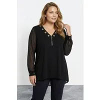 Stil Diva Blusentop Große Größen Schwarze Bluse mit Ärmeln 110880