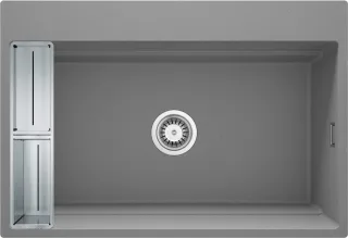 Neuesbad 1-Becken Granitspüle 760x520x220, 3,5"", Grau Metallic, mit SPACE SAVER CLICK NB1DEZRMS10B1