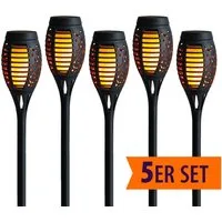 IC Gardenworld LED Gartenfackel 5er Set Solar Gartenfackel mit Flammeneffekt, 4 in 1 Verwendung, LED fest integriert, warm-weiß