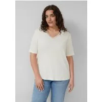 s.Oliver Kurzarmshirt T-Shirt Ripp-T-Shirt mit Spitze am Ausschnitt