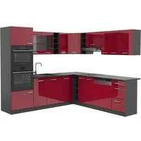 Vicco Winkelküche R-Line, Rot Hochglanz/Anthrazit, 247 x 237 cm ohne Arbeitsplatte