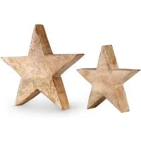 Levandeo® Dekoobjekt, 2er Set Stern Holzstern Mango 14cm 20cm Mangoholz Braun Natur Deko