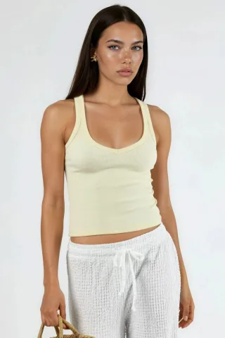 V-Ausschnitt Ripp-Viskose-Mischung Tanktop