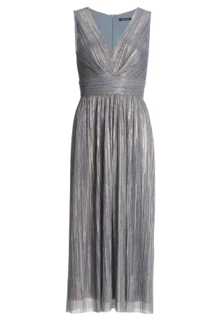SWING - Cocktailkleid aus glänzendem Plissee Jersey mit V-Ausschnitt ice blue / gold - Gr. - 42