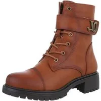 Ital-Design Damen Schnürschuhe Freizeit Schnürstiefelette (88577612) Blockabsatz Stiefeletten in Camel