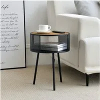 en.casa Beistelltisch, »Bjørnsund« Couchtisch Satztisch 45 x 34 cm Schwarz/Holz-Optik
