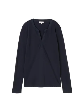 Tom Tailor - Langarmshirt mit Lyocell sky captain blue - Gr. - L