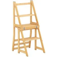 COSTWAY Trittleiter, 3 in 1, Klappstuhl, 3-Stufen, Bambus, 150kg
