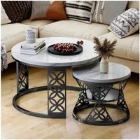 REDOM Couchtisch und 2er Set, Beistelltisch für Schlafzimmer Balkon (Runder Couchtisch, stabil und langlebig für stilvolles Wohnen, 2-St., 70x70x45 cm und 45x45x37 cm)