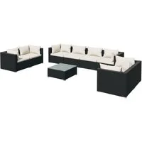 vidaXL Gartenlounge-Set 9-tlg. Garten-Lounge-Set mit Kissen Poly Rattan Schwarz, (1-tlg)