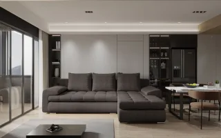 Ecksofa Sofa HECKTOR mit Schlaffunktion Stoff Abriamo Braun Ottomane Rechts