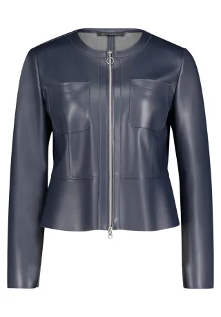 Betty Barclay - Taillierte Jacke in Lederoptik mit Reißverschluss blau - Gr. - 40