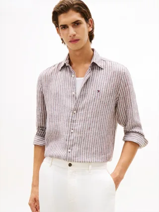 LINEN BENGAL STRIPE RF SHIRT Legacy Brown - Gr. - XL