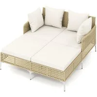 COSTWAY Loungebett, Outdoor Sonnenliege 2 Personen Rattan mit Kissen Gartenliege