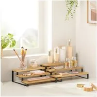 SONGMICS Gewürzregal Küchenregal stehend, Küchen-Organizer, für Speisekammer, Arbeitsplatte, 2-tlg., Holzwerkstoff, je 3 Ablagen, ausziehbar stapelbar, naturfarben-schwarz