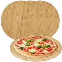 relaxdays Pizzateller Bambus Pizzateller im 4er Set