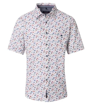 CASAMODA - Casual Fit: Kurzarm Freizeithemd blau/orange - Gr. - L